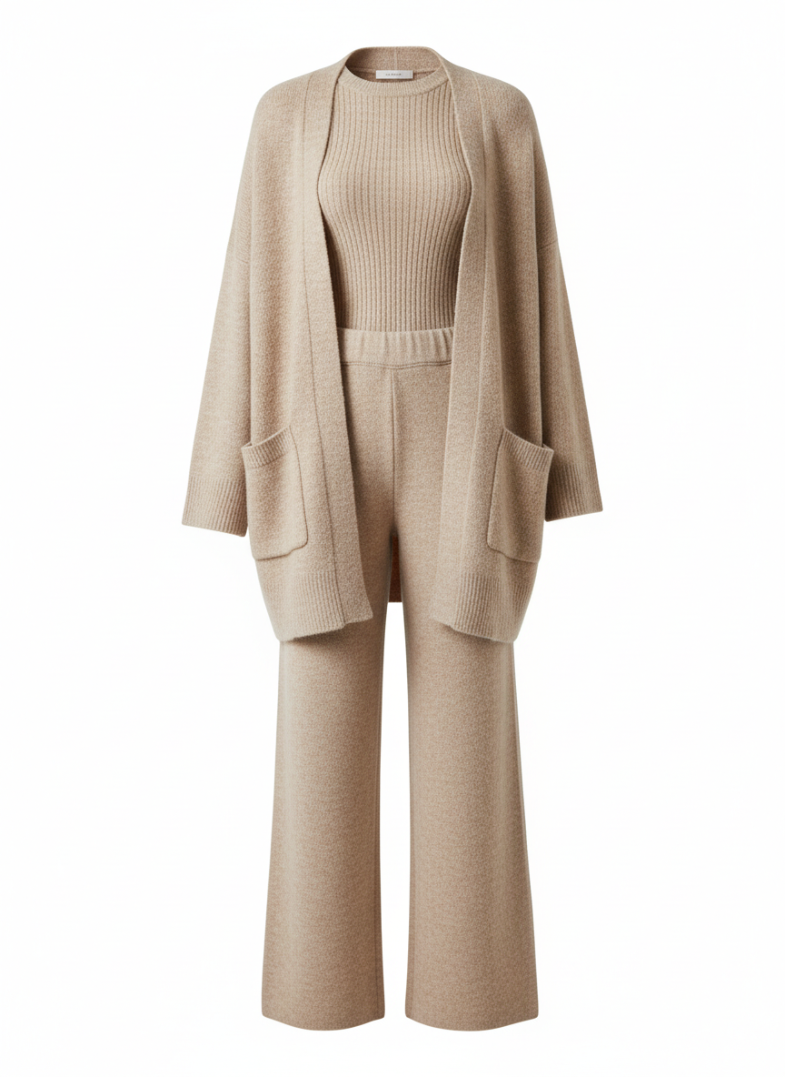 Damen-Strickset aus Oberteil, Strickjacke und Hose